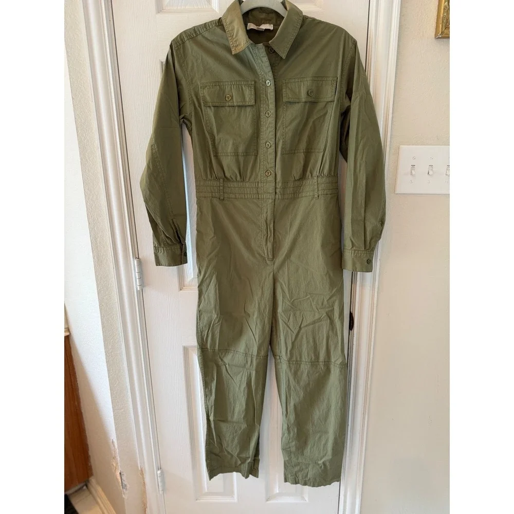 Michael Kors Olive Utility Jumpsuit Cargo Safari Military Chic Medium‎